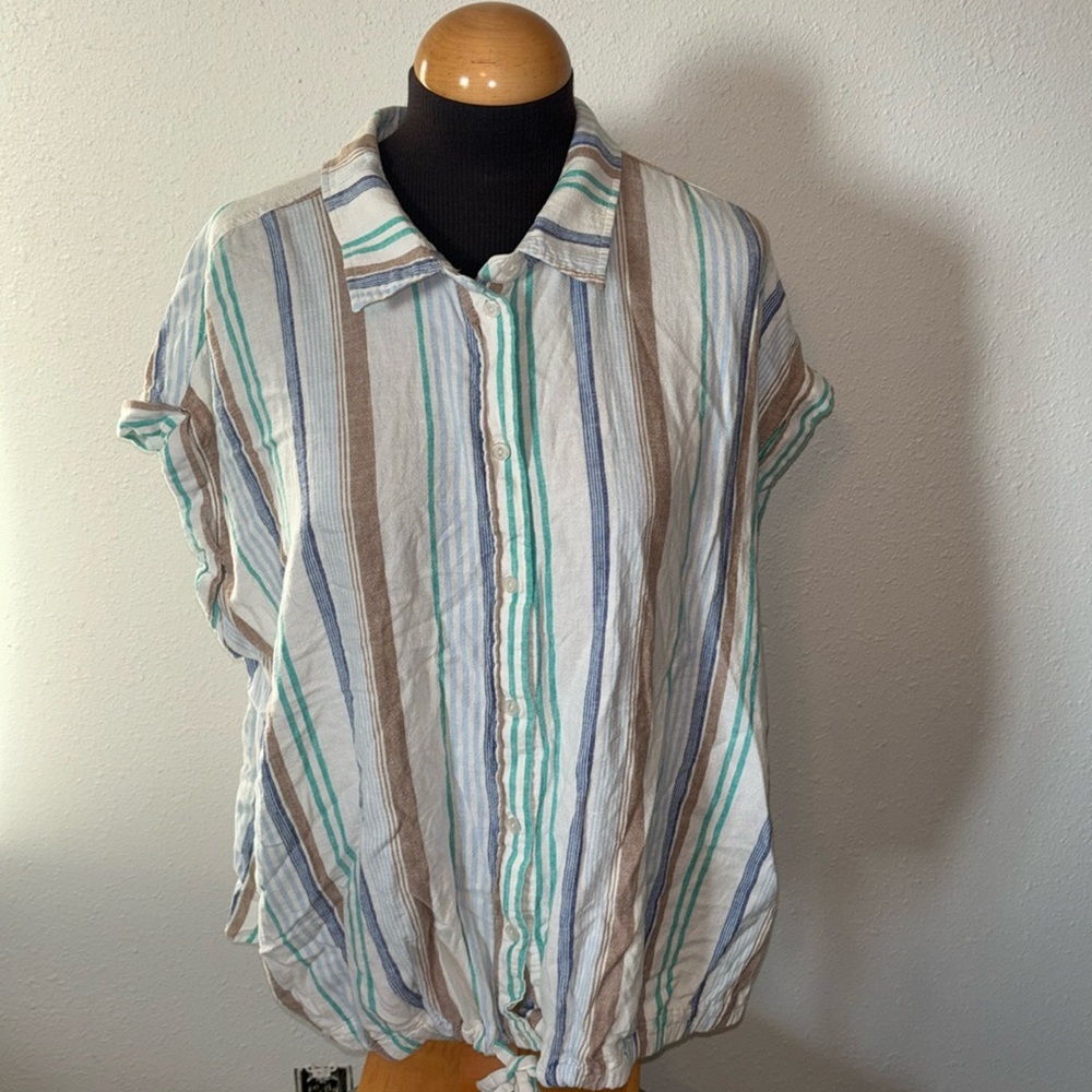 Terra & Sky Linen Blend Button Down Top size 2X